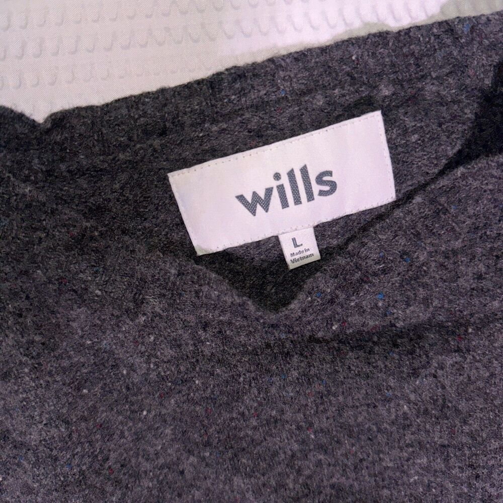 Wills Sweater Mens L gray 100% Merino Wool Crewneck Pullover Knit Casual Winter